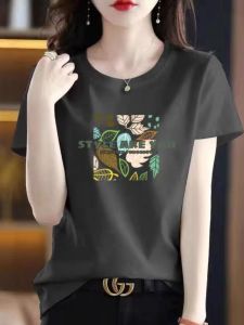 Áo Thun Cotton Tay Ngắn Cổ Tròn Mùa Hè 2024 Cho Nữ Dáng Rộng Đa Năng in Họa Tiết Thoải Mái Mặc Thường Ngày