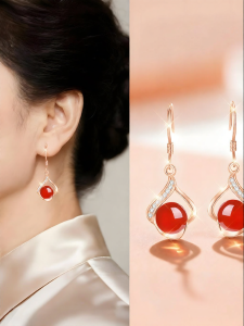 East Beauty | 999 Pure Silver Natural Red Agate Earrings