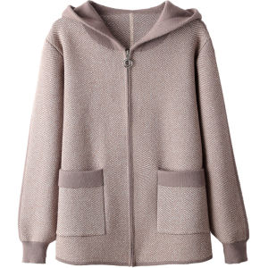 Middle-Aged and Elderly Womens Autumn Clothes Woolen Sweater Outwear Mothers Hooded Top Mother-in-Law Grandma Spring & Fall Winter Clothing Cardigan