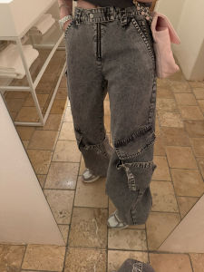 Heavy Duty Workwear Jeans Wide Leg Casual Pants 100 Cotton Twill Pocket Detailing Rough Cut Jeans for Women Spring Season