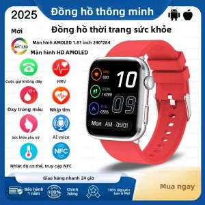 Đồng Hồ Thông Minh Sức Khỏe 2025 Dành Cho Nam Nữ Màn Hình AMOLED HD Theo Dõi Nhịp Tim Huyết Áp Oxy Hỗ Trợ Gọi Bluetooth Tương Thích NFC Cho iOS Và Android