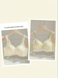 CHANGQIANGSHI | Chest Gathering Anti Ptosis Wirefree Lace Bra Set