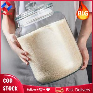 glass rice dispenser 5kg/8.5kg/10kg/13.5kg/25kilos transparent big glass jars container with lid rice food storage container rice bucket