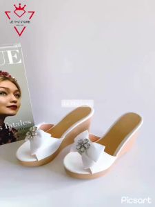 Dép xuồng quai ngang kết nơ đính hoa mai pha lê đế nhẹ êm LT (DXN001)