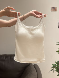 Áo Ba Lỗ Không Dây Pure Desire Màu Trắng Có Đệm Ngực Áo Ba Lỗ Ren Viền Ôm Vừa Vặn Mùa Hè Mới Cho Nữ Áo Ba Lỗ Ngắn Cổ Tròn