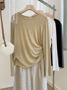 Loose Long Sleeve Womens T-Shirt Thin Soft Mask Inner Wear Base Shirt Modal White Autumn Trend Casual Style round Neck