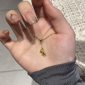 New Chinese Style 24K Gold Bear Pendant Necklace Cute Cartoon Clavicle Chain Elegant Sweet Fashion Jewelry Accessory for Women