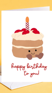 Cute Jellycat Inspired Birthday Card – Cute Kawaii Cake Greeting Card | Aesthetic Happy Birthday Card for Her Friends Kids