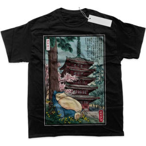 Bandai | Mens T Shirt Mens Sports T Shirt Mens Short Sleeve T Shirt Pokemon Snorlax Sleeping Under Cherry Blossom Tree Pink Flowers