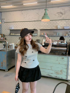 Slimming Design Double Color Butterfly Knot Shoulder Insert T-Shirt Womens Fashionable Korean Style Top for plus Size MM