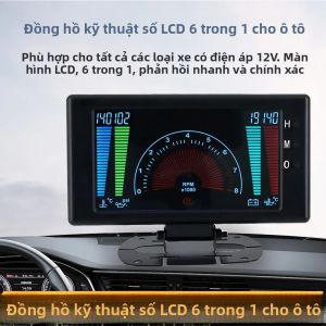 Đồng Hồ Đo Kỹ Thuật Số LCD 6 Trong 1 Cho Ô Tô Với Cảm Biến Áp Suất Dầu Điện Áp Nhiệt Độ Nước 1/8NPT Phù Hợp Với Xe 12V