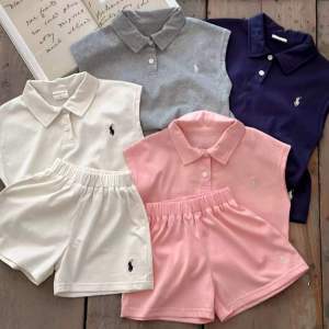 Bộ Áo Polo Trẻ Em Cộc Tay Không Tay Và Quần Short Quần Đùi Bộ Mùa Hè Thời Trang Thương Hiệu Em Bé Bé Gái Hai Mảnh Cotton Vải Bông Thoải Mái Mặc Cho Trẻ Em