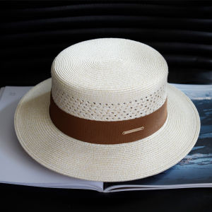 Sun Protection Straw Hat for Men And Women Casual Style Flat Top Wide Brim Hat Beachwear Breathable Hollow out Design