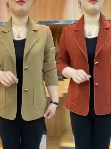 Elegant Watercolor Print Suit Jacket Fashionable Versatile High-End Womens Shirt Commute Simple Style Seven-Sleeve Polo Collar