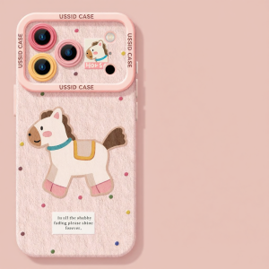 YOUSIDUN | Ốp Lưng Điện Thoại có Đế Đứng Silicone Thêu Ngựa Màu Hồng cho iPhone 17 Pro Max