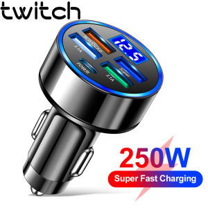Twitch 5 Port Car Charger 250W 4USB 1 PD Fast Charging Car Phone Adapters QC 3.0 Quick Charge USB Charger in Car