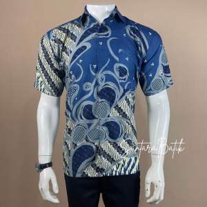 Kemeja batik pria motif mahalini biru