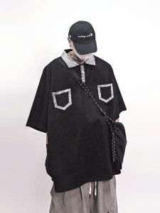 Streetwear Sparkle Embroidered Polo 5/8 Sleeve