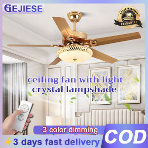 GEJIESE Ceiling fan with light modern deisgn 52inch 42inch crystal ceiling fan with lights and remote 3 colors lights 6 speeds wind ceiling fans with led lights for living room dining room bedroom Lobby 
