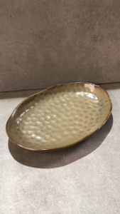 Muraditohome Wavy Edge Stoneware Serving Dish Hammered Oval Platter 12x8x1.25 inches