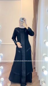 Gamis Abaya Turkey Amarta 155 Warna Hitam Dewasa Motif Bordir Payet layer Ceruti Andinicollection