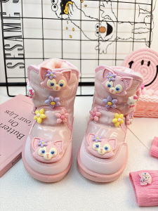 Giày Bốt Đi Tuyết Mùa Đông Cho Bé Gái Màu Hồng Dễ Thương Có Gấu Bông Lót Nỉ Đế Cao Su Chống Trượt Cách Nhiệt