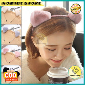 Bando Korea Perempuan Dewasa Aksen Kuping Kucing Bahan Kain Bulu Fashion Bandana Aksesoris AK160