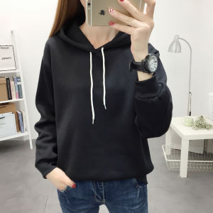 Autumn Winter New Womens Hoodie Pure Color Blank Version Long Sleeve Over-sized Yellow Fleece-lined Sweatshirt Trendy Streetwear