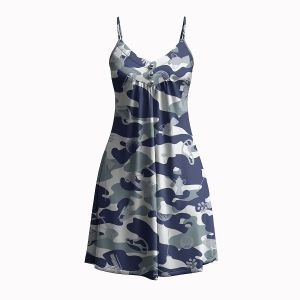 Jumeast Golf Pattern Women Fashion Button Sling Dress Blue Camouflage 3D Printed Beach Elegant Skirt Tropical Style Hawaiian Casual Clothing