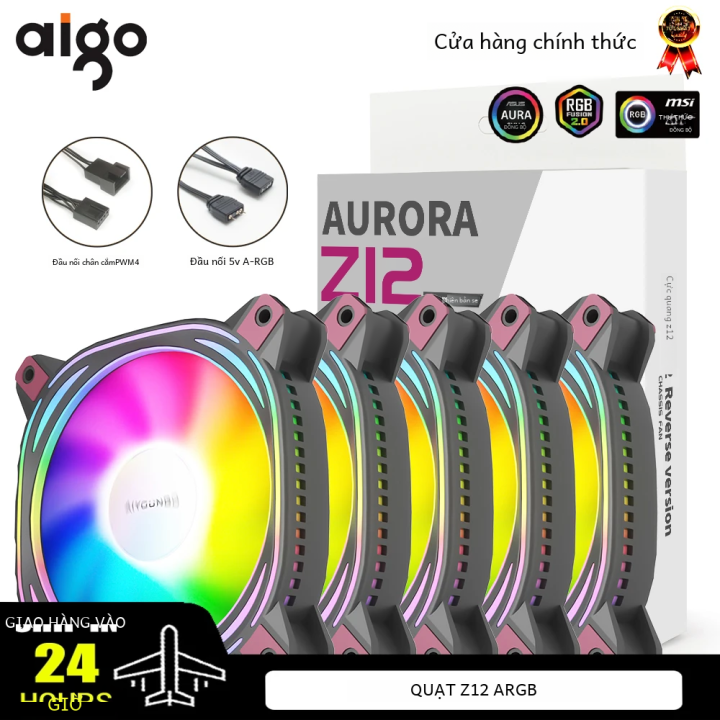 Aigo Z12 120mm Rgb Pc Fan Reverse Ventoinha Cpu Quạt làm mát có điều khiển Pwm và chiếu sáng Argb 4-pin 5v 3-pin 12v cho vỏ và bộ tản nhiệt