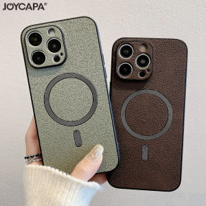 เคสโทรศัพท์หนังสีด้านสุดหรูสำหรับ iPhone 15 14 PLUS 13 12 11 PRO MAX สำหรับ Magsafe wileress Charge แม่เหล็กกันกระแทก capa