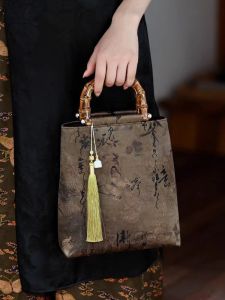 Retro Xiangyun Yarn Bamboo Joint Cheongsam Handbag New Chinese Style Ancient Style Han Chinese Clothing Chinese Style Womens Bag Skirt Handbag