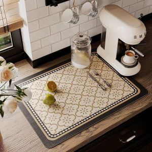 Kitchen Absorbent Mat Coffee Dish Drying Mat Antiskid Draining Drain Pad Bathroom Drain Pad Draining Absorbent Tableware Mat