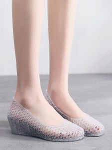 Womens PVC Crystal Sandals Thick Heel Anti-Slip Beach Casual Holiday Travel Summer Deodorant Hollow out Slip-On High Heels