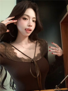 GUZILIAN | เสื้อชั้นในผู้หญิงแขนยาวทรงเข้ารูปสไตล์ฤดูใบไม้ร่วง/ฤดูหนาว ดีไซน์ใหม่ ผ้าลูกไม้ ดีไซน์เก๋ไก๋ สวมใส่สบาย เสื้อชั้นในสตรี