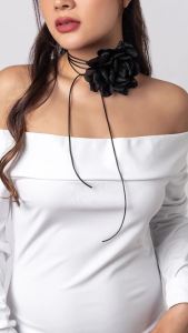 Ingemark Exaggerated Elegant Big Rose Flower Clavicle Chain Necklace Women Kpop Adjustable Bowknot Rope Choker Y2K Accessories