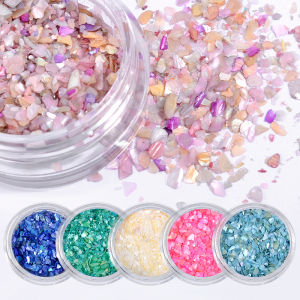 Nail Art Natural Shell Small Gravel Glitter Sequins Symphony Color Nail Sticker Ornaments 6pcs天然贝壳小碎石闪粉亮片幻彩指甲贴片饰品 6个装