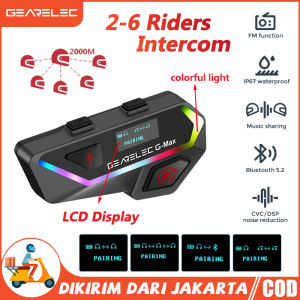 [Stok Lokal] Gearelec G-Max Helm Sepeda Motor Bluetooth Intercom Headset 2000m 6 Pengendara BT 5.2 Sistem Komunikasi Nirkabel Interphone Dengan Lampu Smart Display Musik Berbagi FM Radio Cod Radio