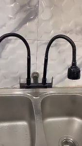 BOOMBANG Double Kitchen Faucet Stainless Steel Flexible Two Model Sink Tap 360° Swivel Spout SUS304 Stainless Steel Wall Mounted/Pillar Mounted