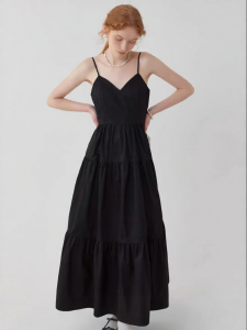 fano studios | Đầm Dài Mới Mùa Hè Phong Cách Pháp Elegance V-Neck Halter Đánh Nẹp eo Hở Lưng Kiểu Bánh Ngọt