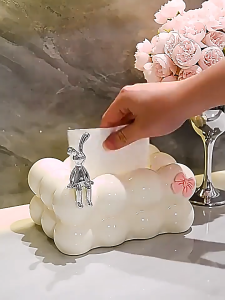 INS Style Bubble Tissue Box Holder | Decorative Facial Paper Organizer Dispenser | Rectangular White PP Tissue Box Holde
