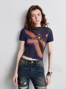 Toyouth | Artistic Collaboration Short Sleeved Seastar T-Shirt Womens Chiffon Top