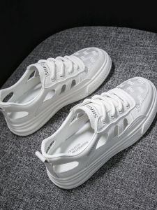 Womens Breathable Sports Sandals White Womens Shoes 2024 Summer New Arrival Easiest for Match Flats Casual Cut Out Sneakers