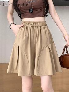 Quần Short Ice Silk Thường Ngày Cho Nữ Mùa Hè Mỏng Thoáng Khí Cỡ Nhỏ Quần Ống Rộng Chữ a Cạp Cao Quần Áo Công Sở