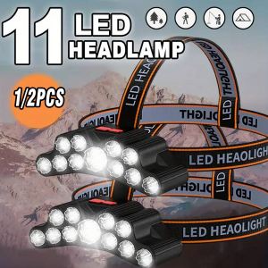 Powerful Bright 5/11 LED Headlamp w/ Built-in Battery USB Rechargeable Head Flashlight Outdoor Camping Fishing Headlight Lantern