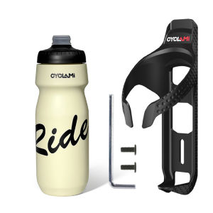 CYCLAMI Bike Water Bottle 650ml with Bottle Cage for AirTag Holder BPA Free Leakproof Squeeze Cycling Water Bottle for Road MTB