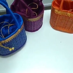 Grass Thamboolam Basket with Drawstring Closure Fabric Handle 10 x 7 Inches for Pooja Navratri Deepavali Weddings & Return Gifts (1 Pc)
