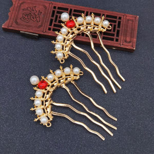 Pearl Peony Silk Flower Hair Accessories Set for Hanfu Ancient Chinese Style Queen Headwear Retro Court Alloy Hairpin Comb