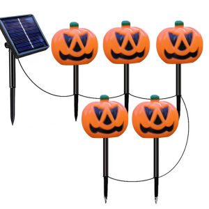 ไฟโซลาร์ฮาโลวีนรูปแจ็ค-โอ-แลนเทิร์น 5 ชิ้น/ชุด ไฟ LED ตกแต่งสวนกลางแจ้ง กันน้ำ รูปฟักทอง L110