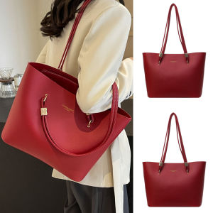 Red 2025 New Wedding Tote Bag Luxury Large Capacity Single Shoulder Handbag for Brides Womens Bag Soft PU Material Daily Use